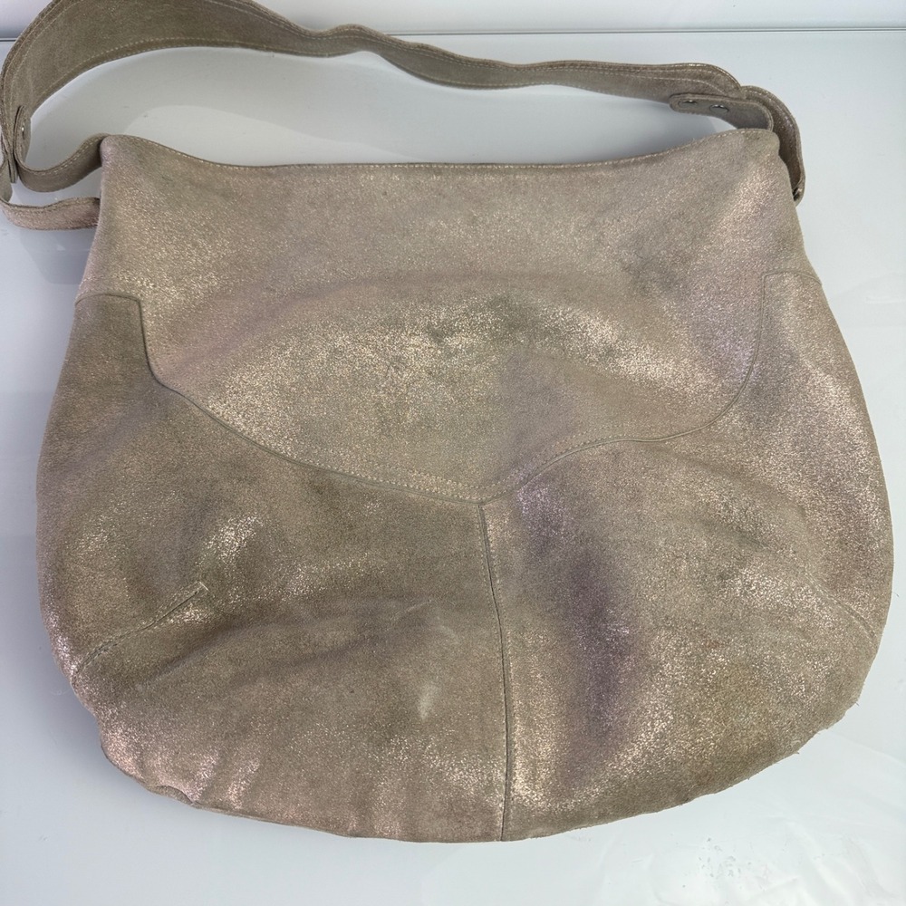 Cofi Gold Brushed Hobo Shoulder Bag Womens Metallic Genuine Leather Slouchy - Picture 3 of 16